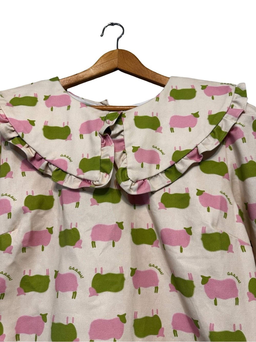 NWT Lisa Says Gah Sheep Print Short Sleeve Shirt 2XL Peter Pan Collar Pink Green - Picture 4 of 16